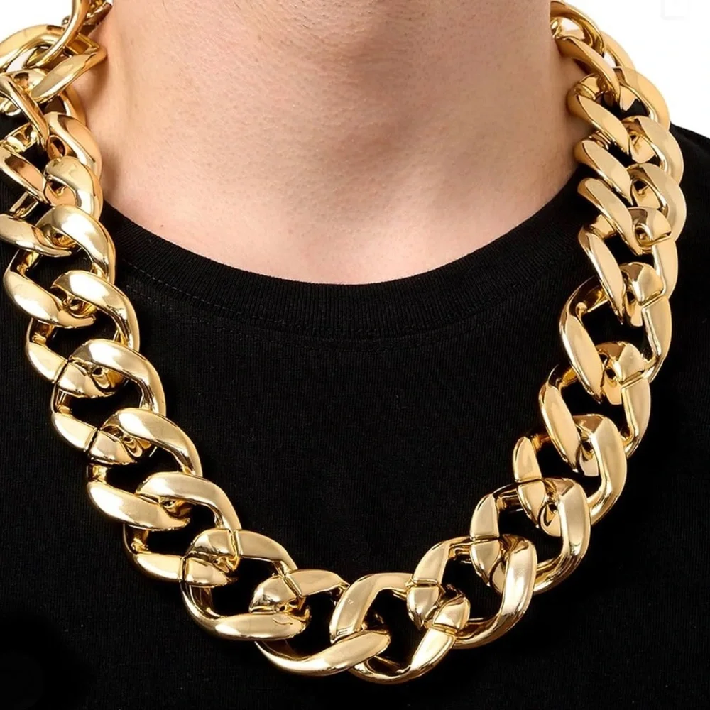 Huge Thick Big Gold Color Necklace Singer Rapper Jewelry